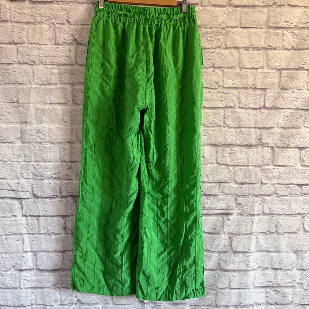 Jason Wu green crinkle drawstring waist wide-leg casual pants. - Picture 3 of 8